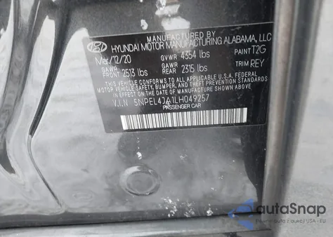 2020 Hyundai Sonata Sel из США, поврежденный, VIN 5NPEL4JA1LH049257